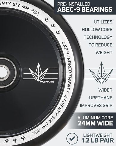 Envy Scooters Hollowcore Wheels Pair - 120mm x 26mm - Black in Saudi Arabia