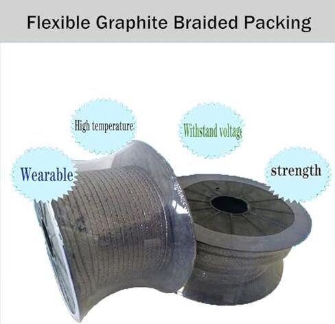 High-Temperature Graphite Rope Packing - Graphite-Impregnated Fiberglass Seal for Pumps & Valves, 10 Feet Long, Durable, Heat-Resistant, Perfect for Industrial Applications in Saudi Arabia