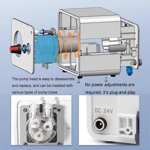 24V Small Peristaltic Pump, 8-185ml/min Adjustable Speed Liquid Dosing Pump, with 2m Transparent Silicone Tube, for Laboratory Applications in Saudi Arabia