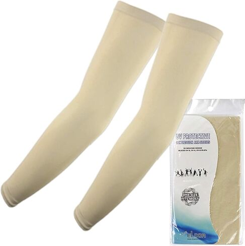 The Elixir Arm Sleeves UV Sun Protective Arm Compression Cover Warmer Cooler 4 Pairs (Beige, White, Navy, Grey) in Kuwait