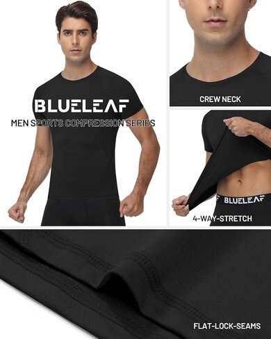 Blueleaf 2 Pack Men’s Compression Shirts Short Sleeve Cool Dry Sports Athletic Workout Undershirt Base Layer T-Shirt Tops in Saudi Arabia