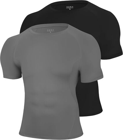 Blueleaf 2 Pack Men’s Compression Shirts Short Sleeve Cool Dry Sports Athletic Workout Undershirt Base Layer T-Shirt Tops in Saudi Arabia