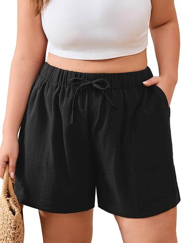 AusLook Plus Size Shorts for Women Wide Leg Relaxed Fit Elastic Drawstring Waist Deep Pockets Summer Casual Shorts 1X–5X in Saudi Arabia