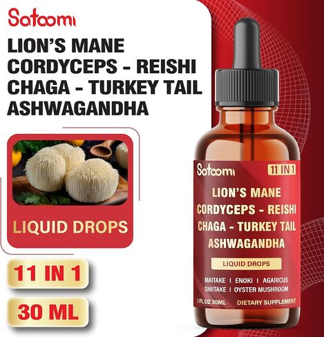 11in1 Mushroom Supplement Liquid Drops – Brain, Immunity & Energy Support - Mushroom Complex with Lion’s Mane, Reishi, Turkey Tail, Cordyceps, Ashwagandha, Maitake, Shiitake - 1 FL Oz - 60 Day Supply in Saudi Arabia