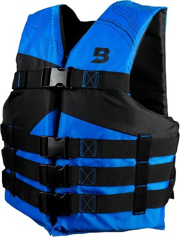 سترة نجاة للقوارب العامة للرياضات المائية ذات 4 إبزيم من Bluestorm® للبالغين | سترة نجاة من الإسفنج العالمي معتمدة من خفر السواحل الأمريكي (USCG) من النوع 3 (PFD)، 4 قطع باللون الأزرق مع حقيبة، عالمية للبالغين in Kuwait