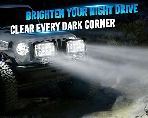 2PACK 6.3IN 12/24volt Super Bright 45W Led Work Lights Rectangular Foglight 4500LM Waterproof 4x6 Flood Offroad Lights Bar for Truck,Tractor,ATV,SUV,UTV,Trailer,Heavy Equipment in Kuwait