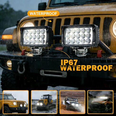 2PACK 6.3IN 12/24volt Super Bright 45W Led Work Lights Rectangular Foglight 4500LM Waterproof 4x6 Flood Offroad Lights Bar for Truck,Tractor,ATV,SUV,UTV,Trailer,Heavy Equipment in Kuwait