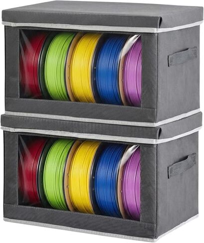 3D Printer Filament Storage Box, 2 Pack Foldable 3D Printer Filament Storage Organizer Box Holds Up to 10 Rolls, 3D Printing Accessories Holder Rack for Home, Office Workshop, Studio - Grey in Saudi Arabia