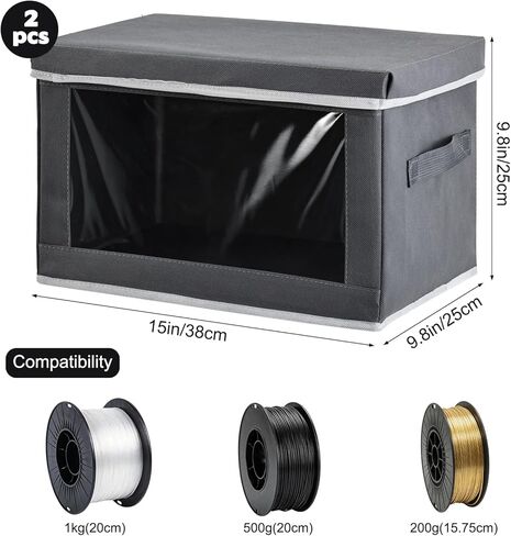 3D Printer Filament Storage Box, 2 Pack Foldable 3D Printer Filament Storage Organizer Box Holds Up to 10 Rolls, 3D Printing Accessories Holder Rack for Home, Office Workshop, Studio - Grey in Saudi Arabia
