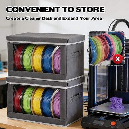 3D Printer Filament Storage Box, 2 Pack Foldable 3D Printer Filament Storage Organizer Box Holds Up to 10 Rolls, 3D Printing Accessories Holder Rack for Home, Office Workshop, Studio - Grey in Saudi Arabia
