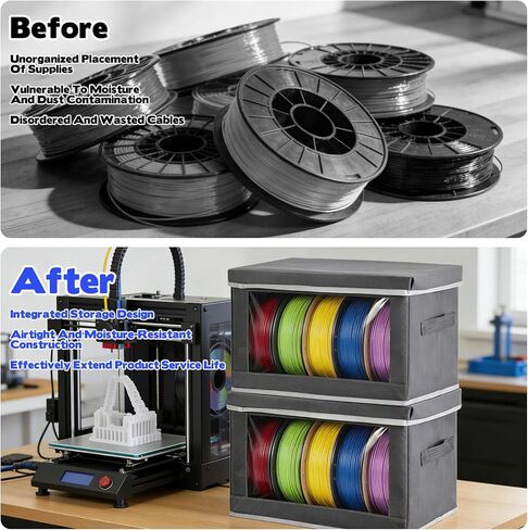 3D Printer Filament Storage Box, 2 Pack Foldable 3D Printer Filament Storage Organizer Box Holds Up to 10 Rolls, 3D Printing Accessories Holder Rack for Home, Office Workshop, Studio - Grey in Saudi Arabia