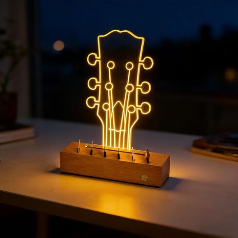 Light Up Guitar Pick Holder: Rechargeable Picks Display Case with Light Touch Contorl - Guitar Pick Storage Box with 6 Guitar Picks Guitar Accessories for Bass Ukulele (Classic Headstock) in Saudi Arabia