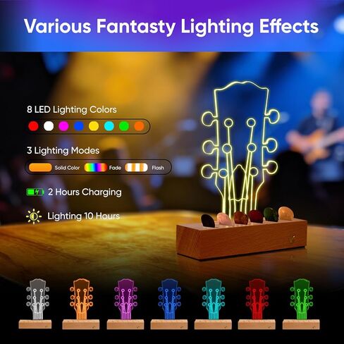 Light Up Guitar Pick Holder: Rechargeable Picks Display Case with Light Touch Contorl - Guitar Pick Storage Box with 6 Guitar Picks Guitar Accessories for Bass Ukulele (Classic Headstock) in Saudi Arabia