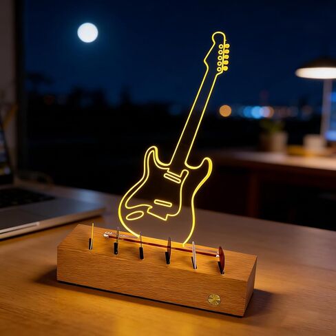 Light Up Guitar Pick Holder: Rechargeable Picks Display Case with Light Touch Contorl - Guitar Pick Storage Box with 6 Guitar Picks Guitar Accessories for Bass Ukulele (Classic Headstock) in Saudi Arabia