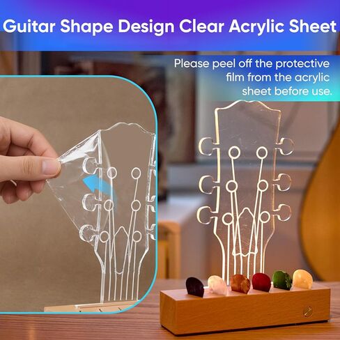 Light Up Guitar Pick Holder: Rechargeable Picks Display Case with Light Touch Contorl - Guitar Pick Storage Box with 6 Guitar Picks Guitar Accessories for Bass Ukulele (Classic Headstock) in Saudi Arabia