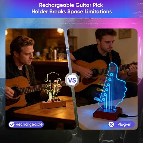 Light Up Guitar Pick Holder: Rechargeable Picks Display Case with Light Touch Contorl - Guitar Pick Storage Box with 6 Guitar Picks Guitar Accessories for Bass Ukulele (Classic Headstock) in Saudi Arabia