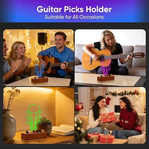 Light Up Guitar Pick Holder: Rechargeable Picks Display Case with Light Touch Contorl - Guitar Pick Storage Box with 6 Guitar Picks Guitar Accessories for Bass Ukulele (Classic Headstock) in Saudi Arabia