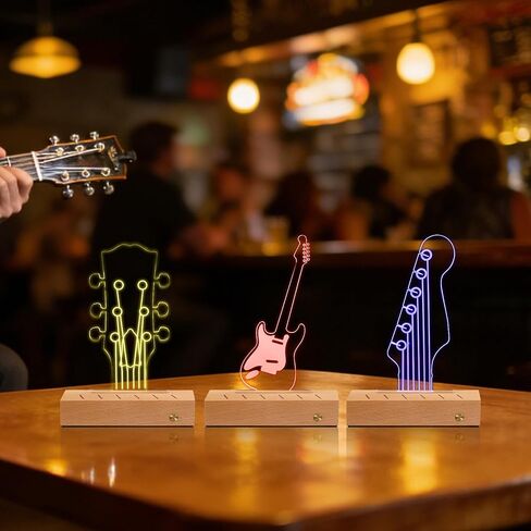 Light Up Guitar Pick Holder: Rechargeable Picks Display Case with Light Touch Contorl - Guitar Pick Storage Box with 6 Guitar Picks Guitar Accessories for Bass Ukulele (Classic Headstock) in Saudi Arabia
