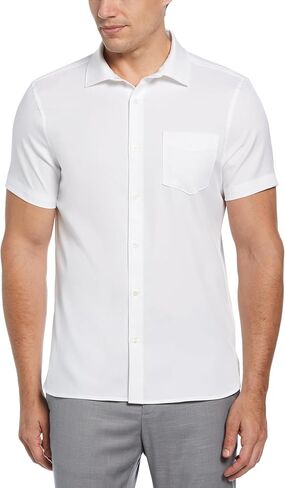 Perry Ellis Mens Total Stretch Slim Fit Solid Short Sleeve Button-Down Shirt in Saudi Arabia