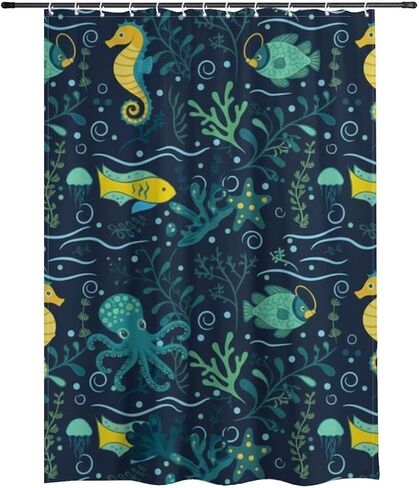 ستارة دش مضحكة بنمط قنديل البحر مع خطافات، ستارة دش غربية مقاومة للماء للصيف، ستائر عطلة من القماش قابلة للغسل بوهو للديكور القديم للتخييم 48 × 72 بوصة in Kuwait