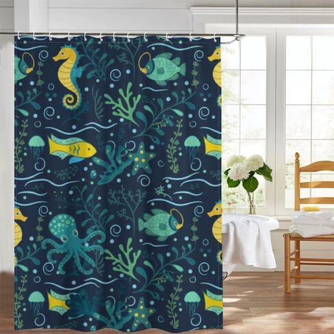 ستارة دش مضحكة بنمط قنديل البحر مع خطافات، ستارة دش غربية مقاومة للماء للصيف، ستائر عطلة من القماش قابلة للغسل بوهو للديكور القديم للتخييم 48 × 72 بوصة in Kuwait