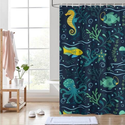 ستارة دش مضحكة بنمط قنديل البحر مع خطافات، ستارة دش غربية مقاومة للماء للصيف، ستائر عطلة من القماش قابلة للغسل بوهو للديكور القديم للتخييم 48 × 72 بوصة in Kuwait