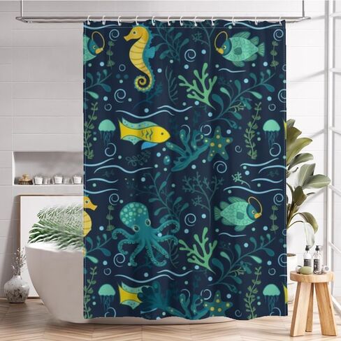 ستارة دش مضحكة بنمط قنديل البحر مع خطافات، ستارة دش غربية مقاومة للماء للصيف، ستائر عطلة من القماش قابلة للغسل بوهو للديكور القديم للتخييم 48 × 72 بوصة in Kuwait