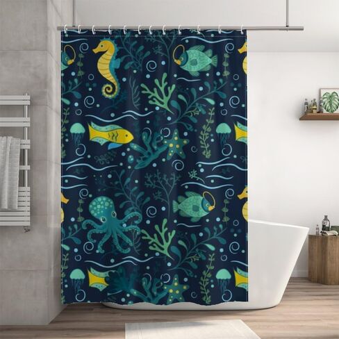 ستارة دش مضحكة بنمط قنديل البحر مع خطافات، ستارة دش غربية مقاومة للماء للصيف، ستائر عطلة من القماش قابلة للغسل بوهو للديكور القديم للتخييم 48 × 72 بوصة in Kuwait