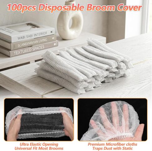 25PCS Disposable Broom Covers, Disposable Broom Dusting Covers, Non-Woven Brooms Cloth Cover Caps for Pet Hair Removal and Floor Carpet Cleaning, Brooms Fur Remover Tool for Trapping Hair, Dust, Lint in Saudi Arabia