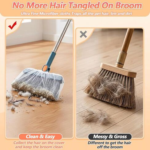 25PCS Disposable Broom Covers, Disposable Broom Dusting Covers, Non-Woven Brooms Cloth Cover Caps for Pet Hair Removal and Floor Carpet Cleaning, Brooms Fur Remover Tool for Trapping Hair, Dust, Lint in Saudi Arabia
