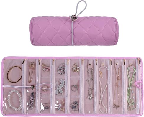 Travel Jewelry Organizer Roll with Zippered Pockets | Tangle-Free Portable Jewelry Storage Case for Women | Holder for Necklaces, Earrings, Rings, Bracelets in Saudi Arabia