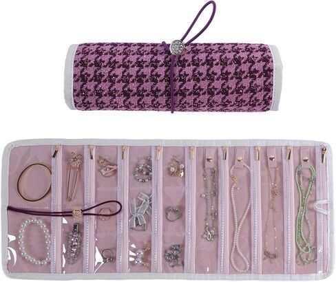 Travel Jewelry Organizer Roll with Zippered Pockets | Tangle-Free Portable Jewelry Storage Case for Women | Holder for Necklaces, Earrings, Rings, Bracelets in Saudi Arabia