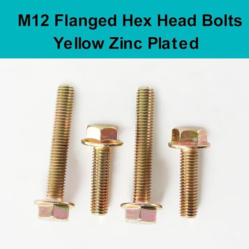 M12 x 35mm 6pcs Flanged Hex Head Bolts, M12 x 1.75 Bolts, Flange Hexagon Head Screws, 8.8 Grade Alloy Steel, Yellow Zinc Plated, Metric Fully Thread in Kuwait