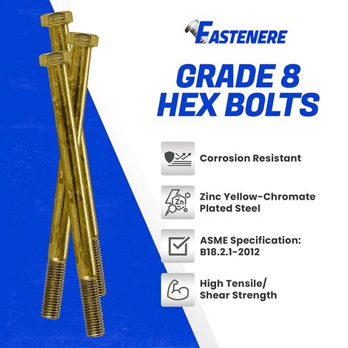 مسامير سداسية من Fastenere مقاس 7/16 بوصة - 14 × 5-1/2 بوصة من الفولاذ المطلي بالكروم الأصفر والزنك من الدرجة 8، مسامير سداسية متينة ملولبة جزئيًا للآلات والبناء، مقاومة للصدأ، مثبتات شديدة التحمل، عبوة من 5 قطع in Saudi Arabia