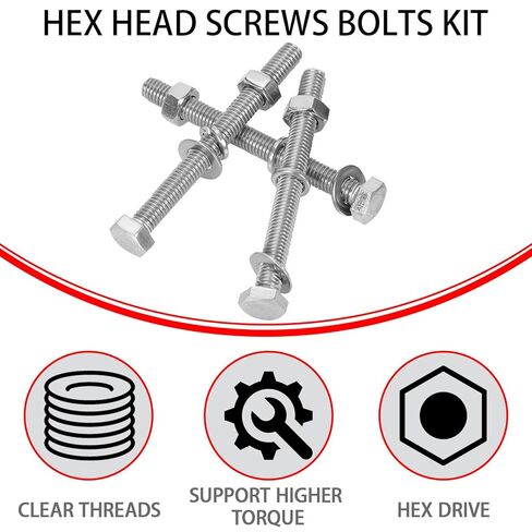 1/4-20 x 3 Stainless Steel Hex Bolt Kit, 304 Fully Threaded,with Nuts, Flat & Lock Washers, 10 Sets in Saudi Arabia