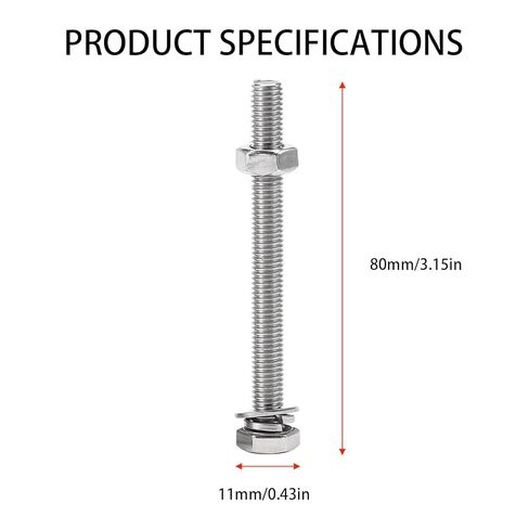 1/4-20 x 3 Stainless Steel Hex Bolt Kit, 304 Fully Threaded,with Nuts, Flat & Lock Washers, 10 Sets in Saudi Arabia