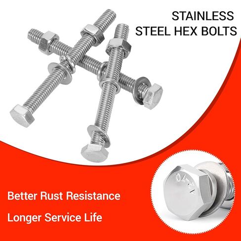 1/4-20 x 3 Stainless Steel Hex Bolt Kit, 304 Fully Threaded,with Nuts, Flat & Lock Washers, 10 Sets in Saudi Arabia