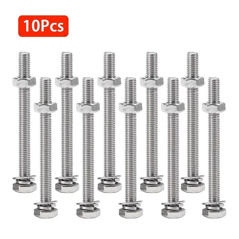 1/4-20 x 3 Stainless Steel Hex Bolt Kit, 304 Fully Threaded,with Nuts, Flat & Lock Washers, 10 Sets in Saudi Arabia