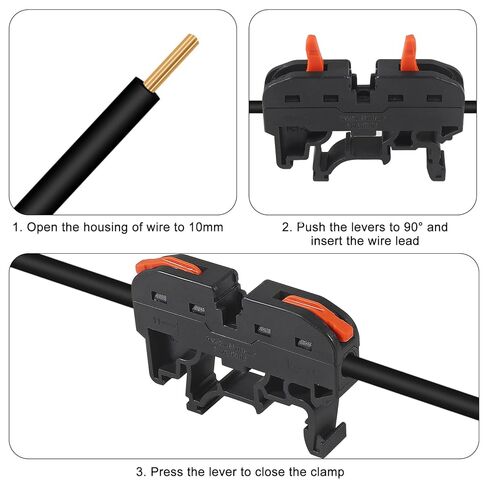 50Pcs DIN Rail Terminal Blocks Compact 24-12 AWG Wire Connectors for Electrical Control Panels Industrial Use - Black in Saudi Arabia