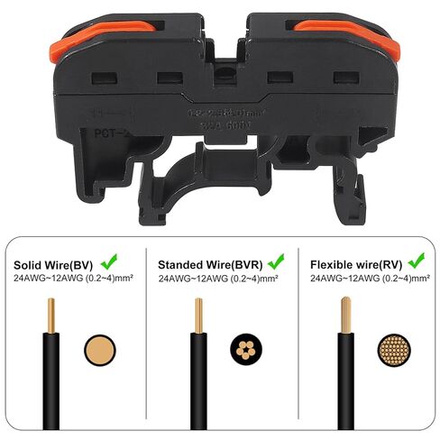50Pcs DIN Rail Terminal Blocks Compact 24-12 AWG Wire Connectors for Electrical Control Panels Industrial Use - Black in Saudi Arabia