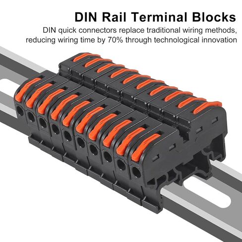 50Pcs DIN Rail Terminal Blocks Compact 24-12 AWG Wire Connectors for Electrical Control Panels Industrial Use - Black in Saudi Arabia
