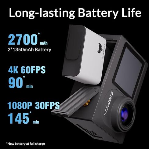 كاميرا Icefox i8 20MP 5X Zoom Action مع EIS، جهاز تحكم عن بعد واي فاي، كاميرا مقاومة للماء تحت الماء لركوب الدراجات والغطس in Kuwait