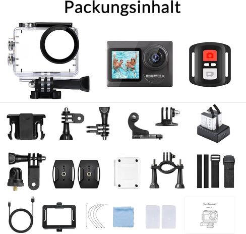 كاميرا Icefox i8 20MP 5X Zoom Action مع EIS، جهاز تحكم عن بعد واي فاي، كاميرا مقاومة للماء تحت الماء لركوب الدراجات والغطس in Kuwait