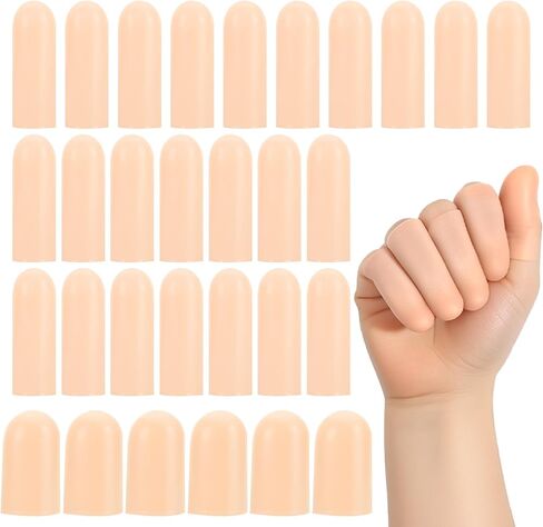 30 PCS Gel Finger Cots, 2 Size Gel Finger Protectors Reusable Thumb Protector Soft Fingers Covers Silicone Fingertips Protection Fingertip Bandages for Fingers Pain Relief, Nude in Saudi Arabia