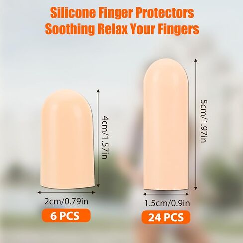 30 PCS Gel Finger Cots, 2 Size Gel Finger Protectors Reusable Thumb Protector Soft Fingers Covers Silicone Fingertips Protection Fingertip Bandages for Fingers Pain Relief, Nude in Saudi Arabia