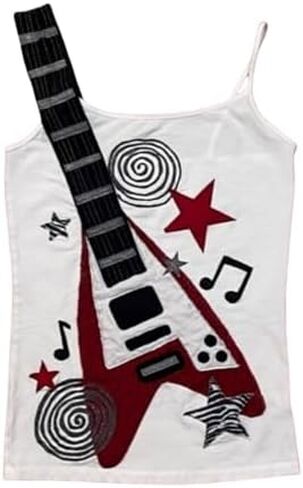Punk Goth Guitar Graphic Spaghetti Strap Tops Cute Y2K Summer Sleeveless Shirts Fairy Grunge Tank Crop Tees Clothes in Saudi Arabia
