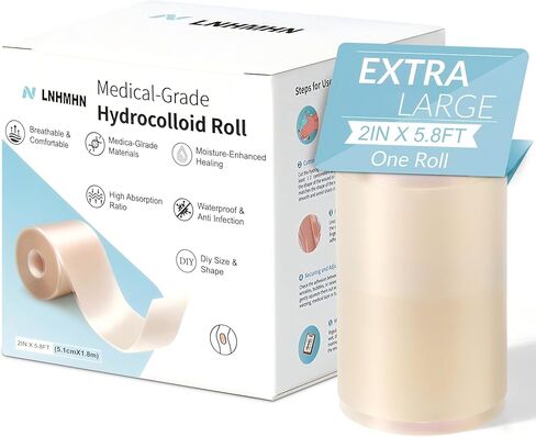 ضمادات رول غرواني مائي، شريط رقعة بثرة طويل للغاية مقطوع حسب الحجم للوجه والجسم، رقعة غرواني مائي كبيرة فائقة الامتصاص للبثور والحرق والعناية بالجروح، مقاومة للماء ومرنة (2 بوصة × 5.8 قدم) in Kuwait