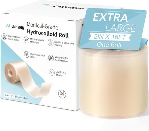 Hydrocolloid Roll Bandages, Extra Long Cut-to-Size Pimple Patch Tape for Face & Body, Ultra Absorbent Large Hydrocolloid Patch for Blister, Burn, Wound Care, Waterproof & Flexible (2in x 5.8ft) in Saudi Arabia