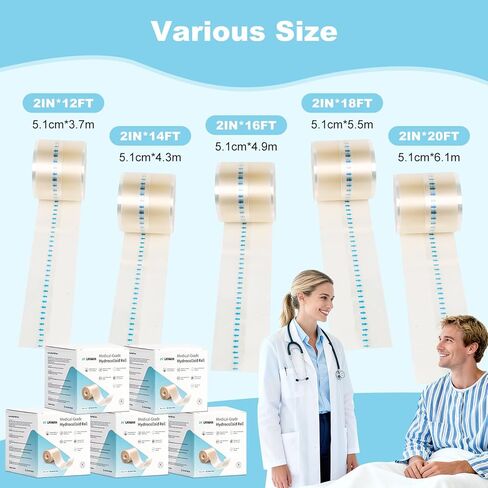 Hydrocolloid Roll Bandages, Extra Long Cut-to-Size Pimple Patch Tape for Face & Body, Ultra Absorbent Large Hydrocolloid Patch for Blister, Burn, Wound Care, Waterproof & Flexible (2in x 5.8ft) in Saudi Arabia