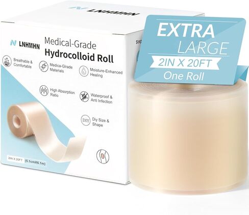 Hydrocolloid Roll Bandages, Extra Long Cut-to-Size Pimple Patch Tape for Face & Body, Ultra Absorbent Large Hydrocolloid Patch for Blister, Burn, Wound Care, Waterproof & Flexible (2in x 5.8ft) in Saudi Arabia